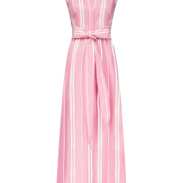 Destree Pink Striped Sleeveless Cotton Maxi Dress With Tie Waist Detail - Destree - Graphic Parisian Fashion - Shop at Coveti