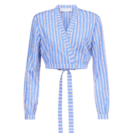 Destree Red And Blue Striped Bow-Tie Cropped Shirt - Destree - Graphic Parisian Fashion - Shop at Coveti