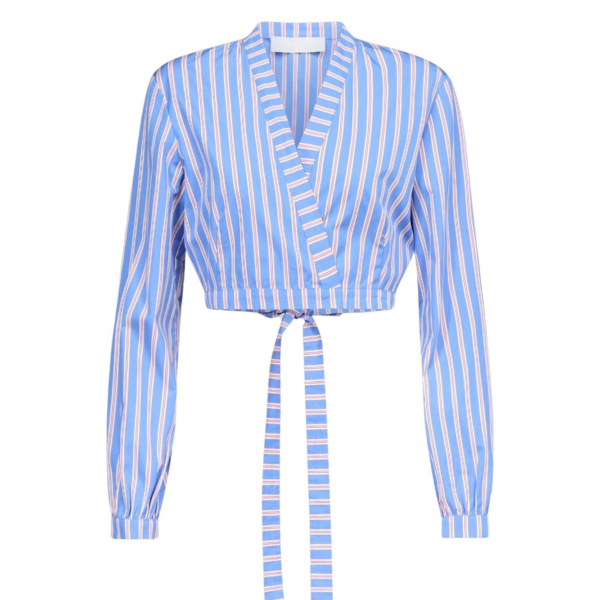 Destree Red And Blue Striped Bow-Tie Cropped Shirt - Destree - Graphic Parisian Fashion - Shop at Coveti
