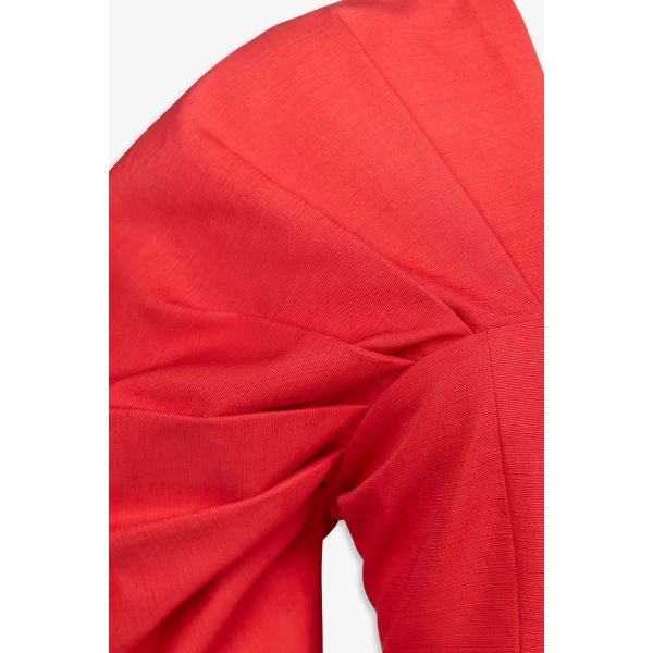 Destree Red Textured Top With Structured Sleeves - Destree - Graphic Parisian Fashion - Shop at Coveti