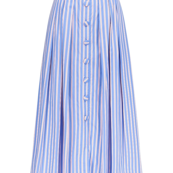 Striped Cotton Pleated Maxi Skirt