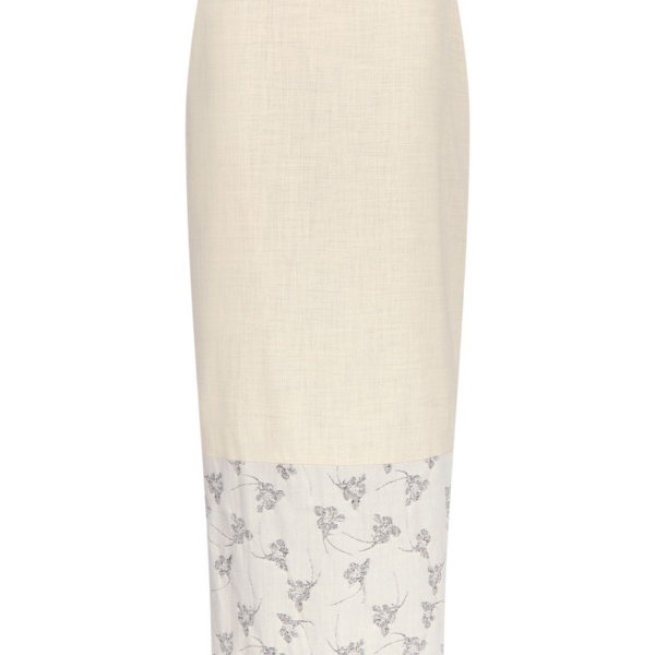 Warm Grey Midi Skirt With Printed Hem