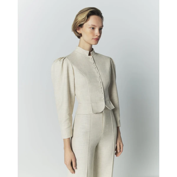 Destree Warm Grey Puff Sleeve Jacket - Destree - Graphic Parisian Fashion - Shop at Coveti