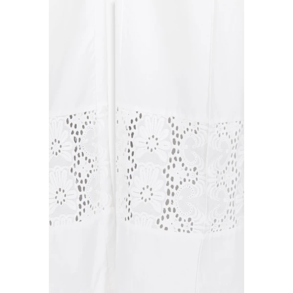 Destree White Cotton Flared Pants With Embroidered Panel Details - Destree - Graphic Parisian Fashion - Shop at Coveti