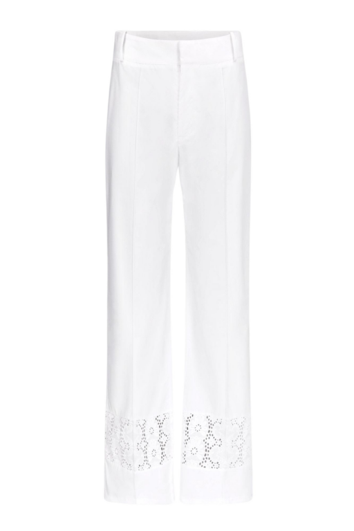 Destree White Cotton Flared Pants With Embroidered Panel Details