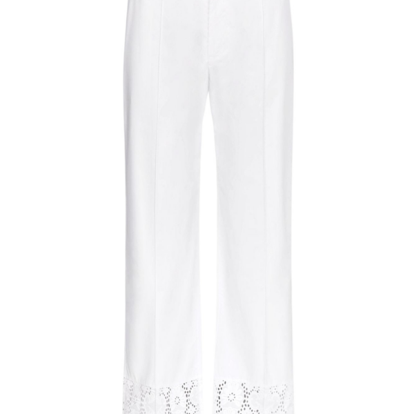 White Cotton Flared Pants With Embroidered Panel Details