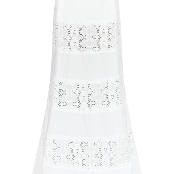Destree White Cotton Flared Skirt With Embroidered Panel Details - Destree - Graphic Parisian Fashion - Shop at Coveti