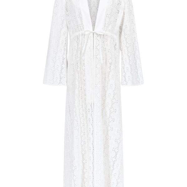 Destree White Embroidered Cotton Maxi Dress With Tie Waist Detail - Destree - Graphic Parisian Fashion - Shop at Coveti