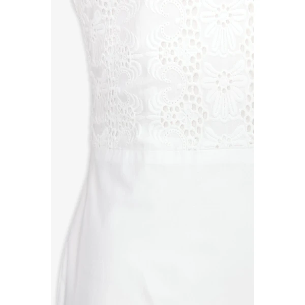 Destree White Embroidered Cotton Poplin Long Dress With Mandarin Collar - Destree - Graphic Parisian Fashion - Shop at Coveti