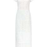 Destree White Embroidered Cotton Poplin Long Dress With Mandarin Collar - Destree - Graphic Parisian Fashion - Shop at Coveti