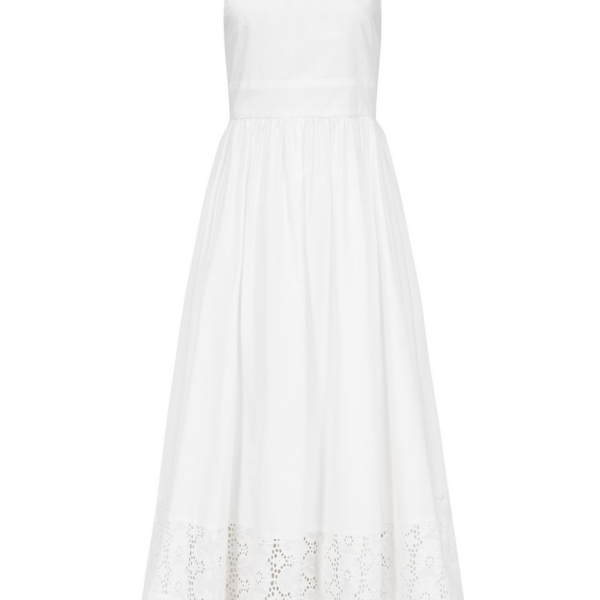 Destree White Halter Cotton Dress With Embroidered Hem Detail - Destree - Graphic Parisian Fashion - Shop at Coveti