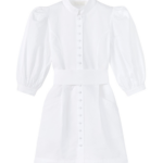 Destree White Mini Cotton Poplin Dress With Puff Sleeves - Destree - Graphic Parisian Fashion - Shop at Coveti