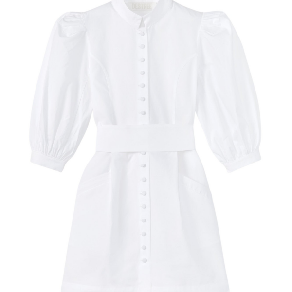 Destree White Mini Cotton Poplin Dress With Puff Sleeves - Destree - Graphic Parisian Fashion - Shop at Coveti