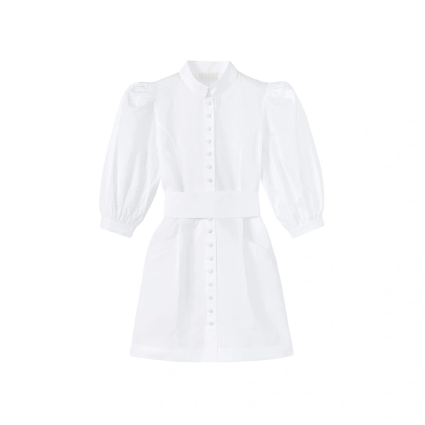 Destree White Mini Cotton Poplin Dress With Puff Sleeves