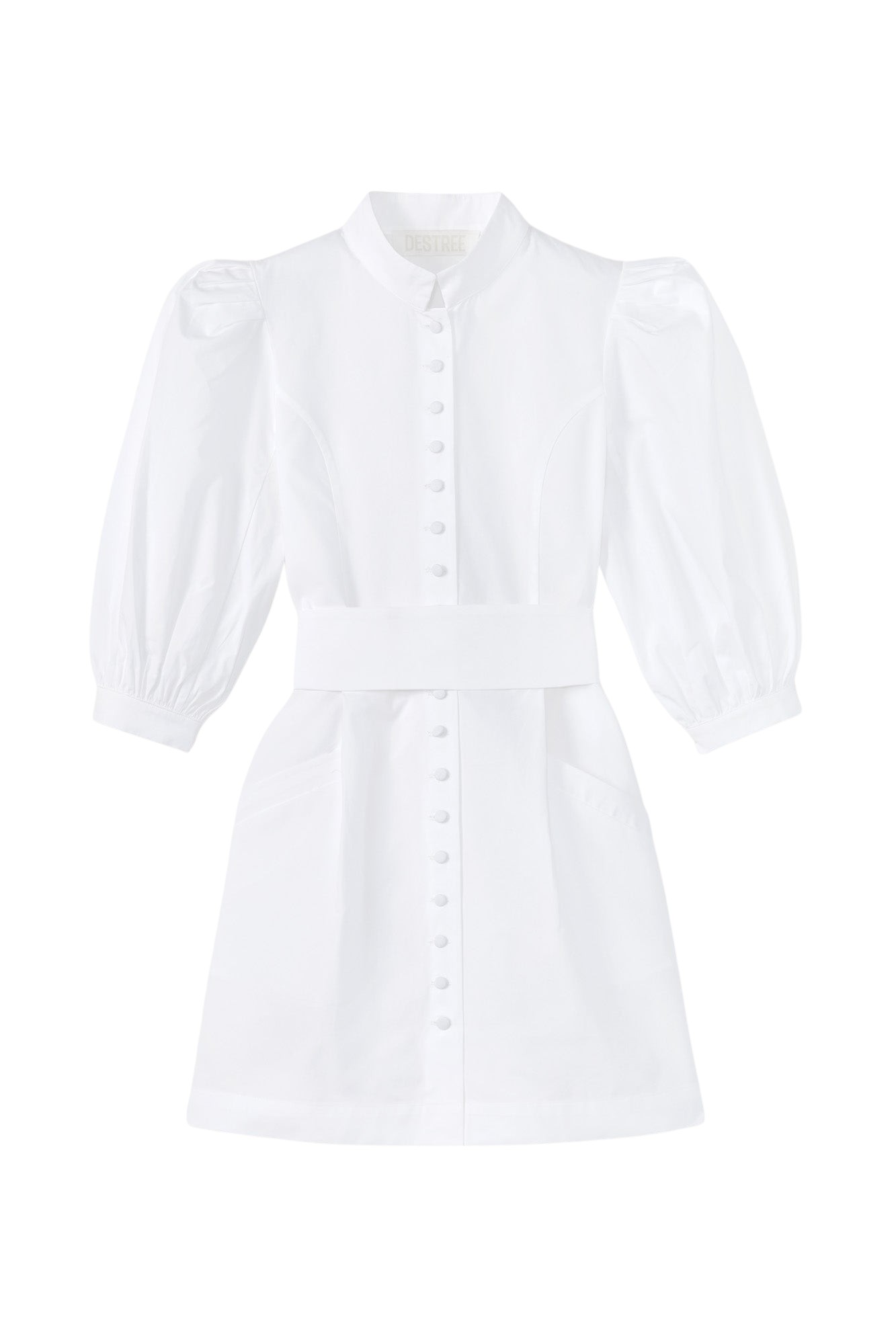 Destree-White-Mini-Cotton-Poplin-Dress-With-Puff-Sleeves86558_nobg Destree White Mini Cotton Poplin Dress With Puff Sleeves - Destree - Graphic Parisian Fashion - Shop at Coveti