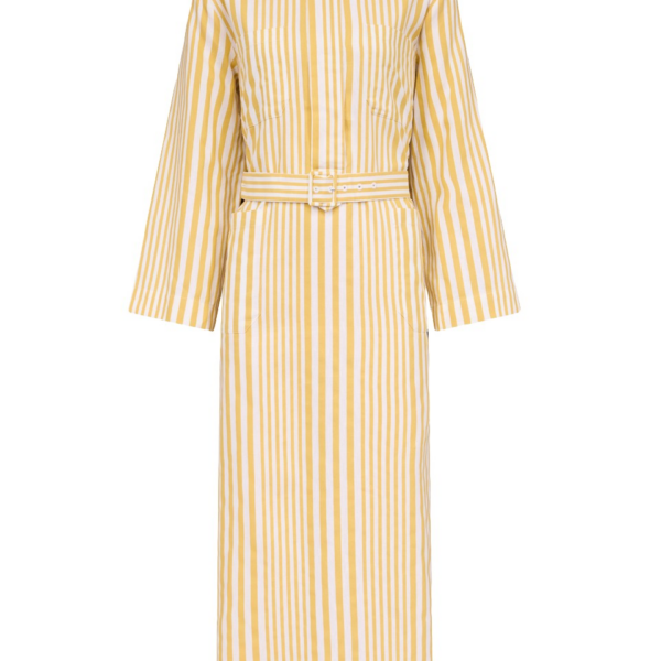 Destree Yellow And White Striped Belted Midi Dress - Destree - Graphic Parisian Fashion - Shop at Coveti