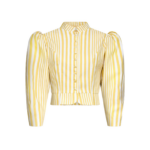 Destree Yellow Striped Puff Sleeve Cotton Jacket - Destree - Graphic Parisian Fashion - Shop at Coveti