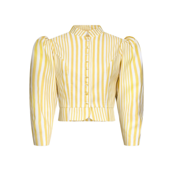 Destree Yellow Striped Puff Sleeve Cotton Jacket - Destree - Graphic Parisian Fashion - Shop at Coveti
