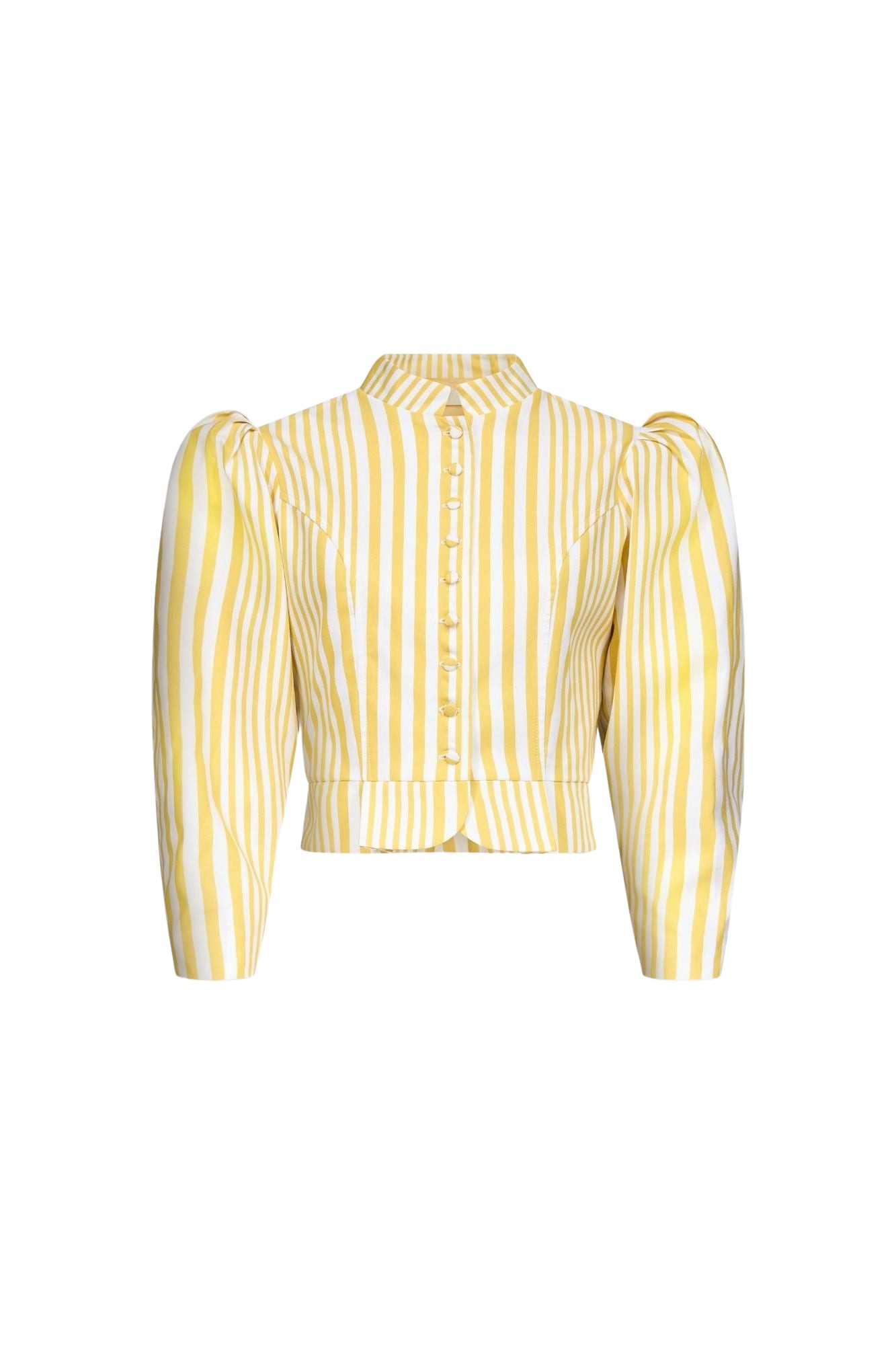 Destree-Yellow-Striped-Puff-Sleeve-Cotton-Jacket57410_nobg Destree Yellow Striped Puff Sleeve Cotton Jacket - Destree - Graphic Parisian Fashion - Shop at Coveti