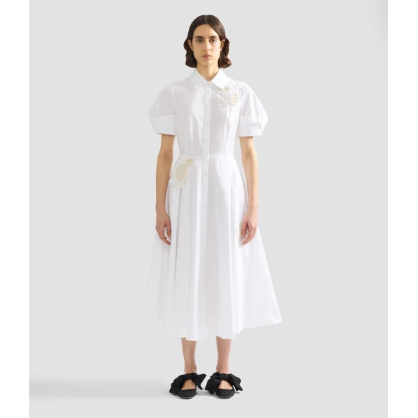 Erdem Appliqué Cotton Midi Shirt Dress - Dresses - British Romantic Luxury at Coveti
