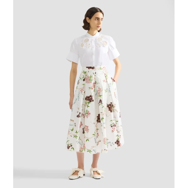 Erdem Appliqué Cotton Poplin Short Sleeve Shirt - Tops - British Romantic Luxury at Coveti