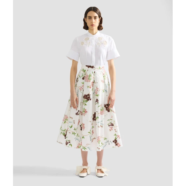 Erdem Appliqué Cotton Poplin Short Sleeve Shirt - Tops - British Romantic Luxury at Coveti