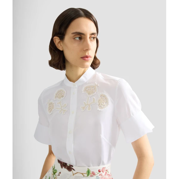 Erdem Appliqué Cotton Poplin Short Sleeve Shirt - Tops - British Romantic Luxury at Coveti