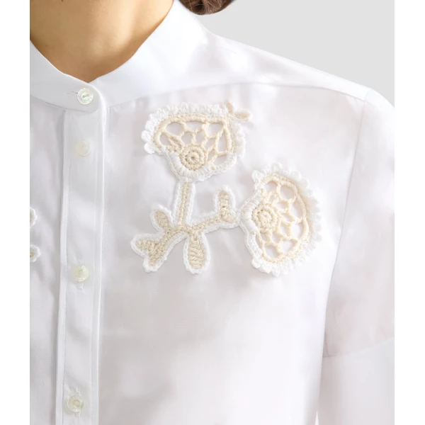 Erdem Appliqué Cotton Poplin Short Sleeve Shirt - Tops - British Romantic Luxury at Coveti