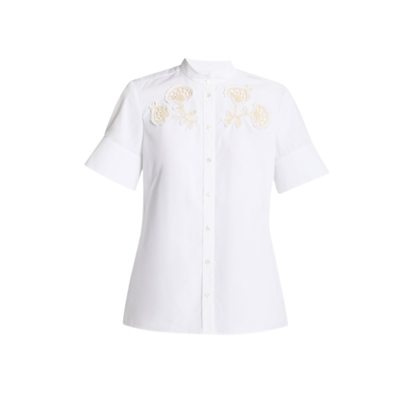 Erdem Appliqué Cotton Poplin Short Sleeve Shirt - Tops - British Romantic Luxury at Coveti