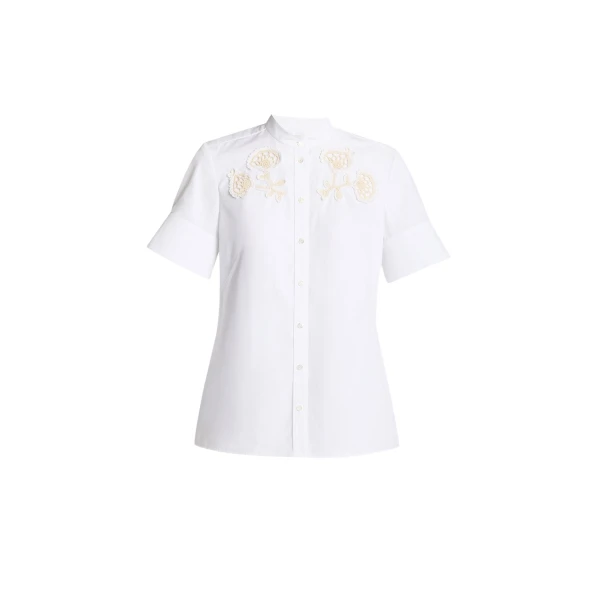 Erdem Appliqué Cotton Poplin Short Sleeve Shirt - Tops - British Romantic Luxury at Coveti
