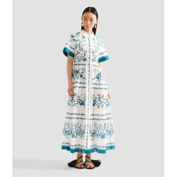 Erdem Botanical Print Cotton Linen Tiered Midi Shirt Dress - Dresses - British Romantic Luxury at Coveti