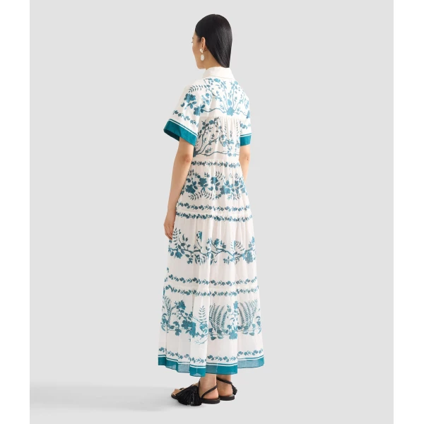 Erdem Botanical Print Cotton Linen Tiered Midi Shirt Dress - Dresses - British Romantic Luxury at Coveti