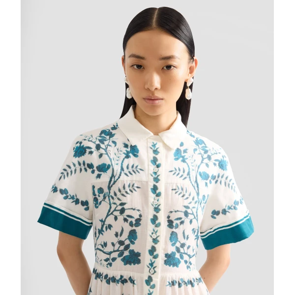 Erdem Botanical Print Cotton Linen Tiered Midi Shirt Dress - Dresses - British Romantic Luxury at Coveti