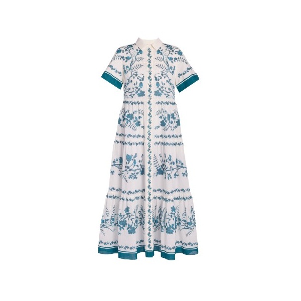 Erdem Botanical Print Cotton Linen Tiered Midi Shirt Dress - Dresses - British Romantic Luxury at Coveti