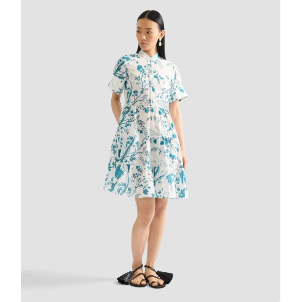 Erdem Botanical Print Cotton Linen Tiered Mini Dress - Dresses - British Romantic Luxury at Coveti