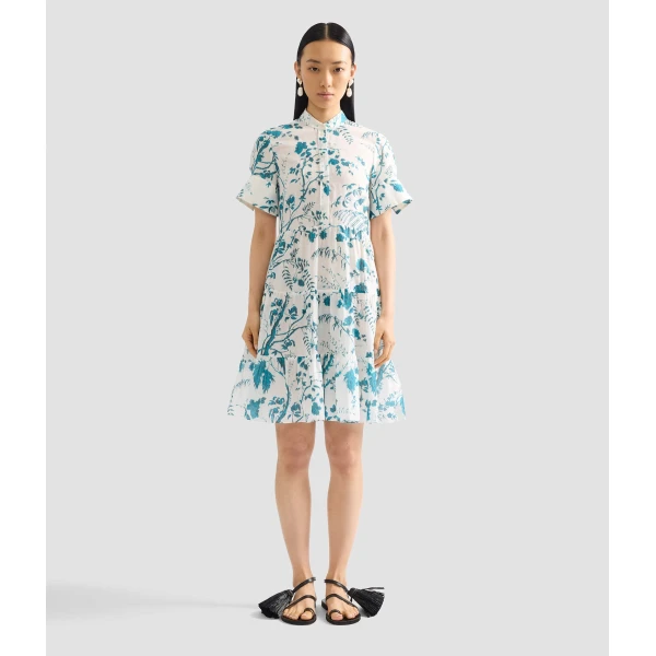Erdem Botanical Print Cotton Linen Tiered Mini Dress - Dresses - British Romantic Luxury at Coveti