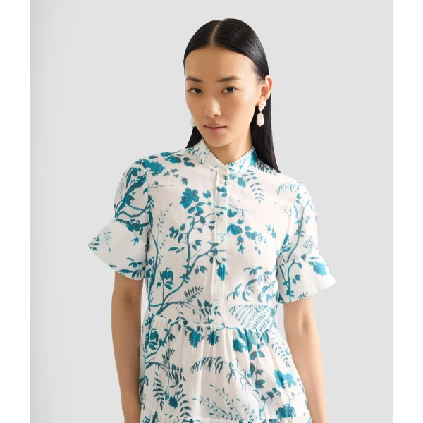 Erdem Botanical Print Cotton Linen Tiered Mini Dress - Dresses - British Romantic Luxury at Coveti