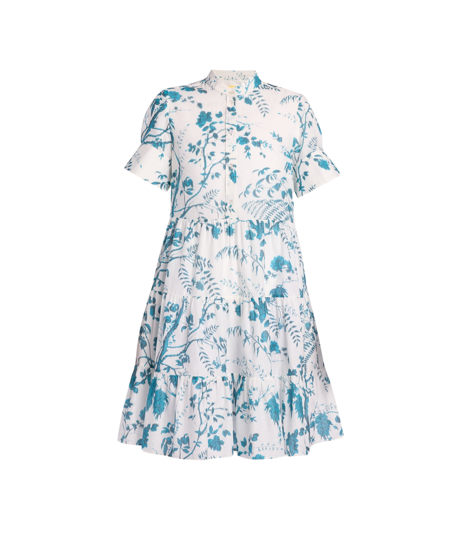 Erdem Botanical Print Cotton Linen Tiered Mini Dress