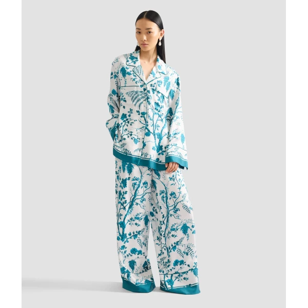 Erdem Botanical Print Silk Twill Pyjama Shirt - Loungewear - British Romantic Luxury at Coveti