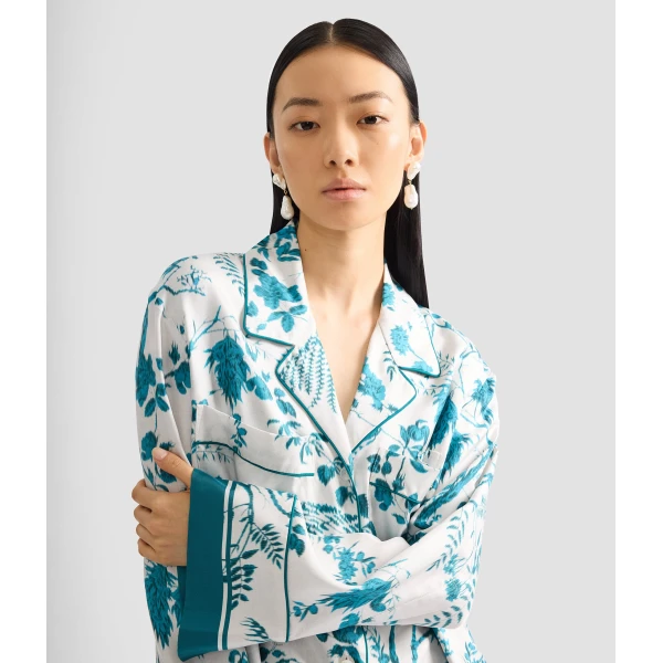 Erdem Botanical Print Silk Twill Pyjama Shirt - Loungewear - British Romantic Luxury at Coveti