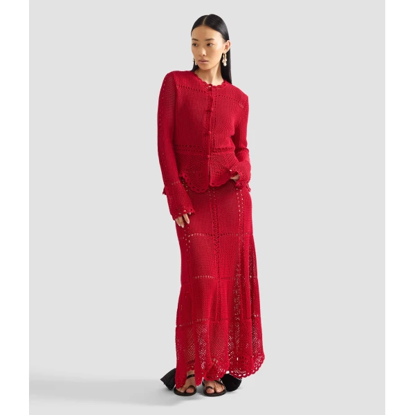 Erdem Cotton Crochet Peplum Cardigan - Knitwear - British Romantic Luxury at Coveti