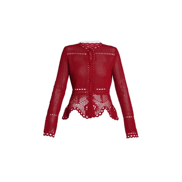 Erdem Cotton Crochet Peplum Cardigan - Knitwear - British Romantic Luxury at Coveti