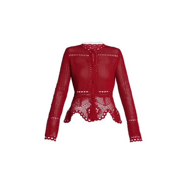 Erdem Cotton Crochet Peplum Cardigan - Knitwear - British Romantic Luxury at Coveti