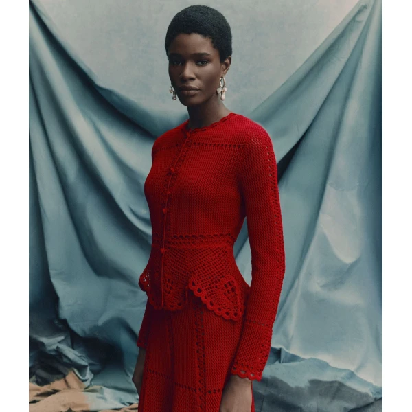 Erdem Cotton Crochet Peplum Cardigan - Knitwear - British Romantic Luxury at Coveti