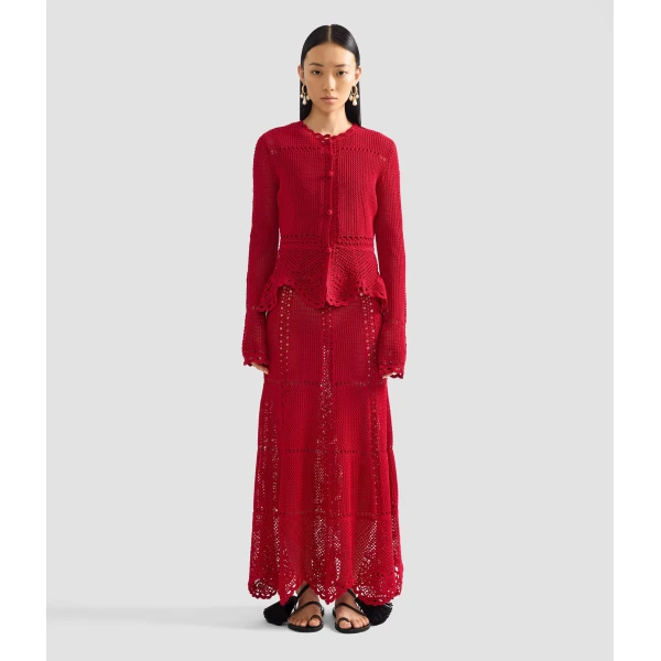 Erdem Cotton Crochet Peplum Cardigan - Knitwear - British Romantic Luxury at Coveti