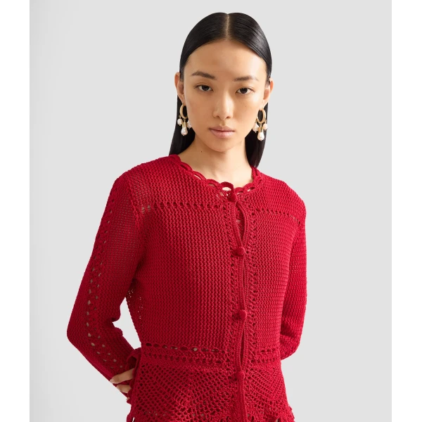 Erdem Cotton Crochet Peplum Cardigan - Knitwear - British Romantic Luxury at Coveti