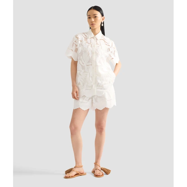 Erdem Cotton Cutwork Short Sleeve Shirt - Tops - British Romantic Luxury at Coveti