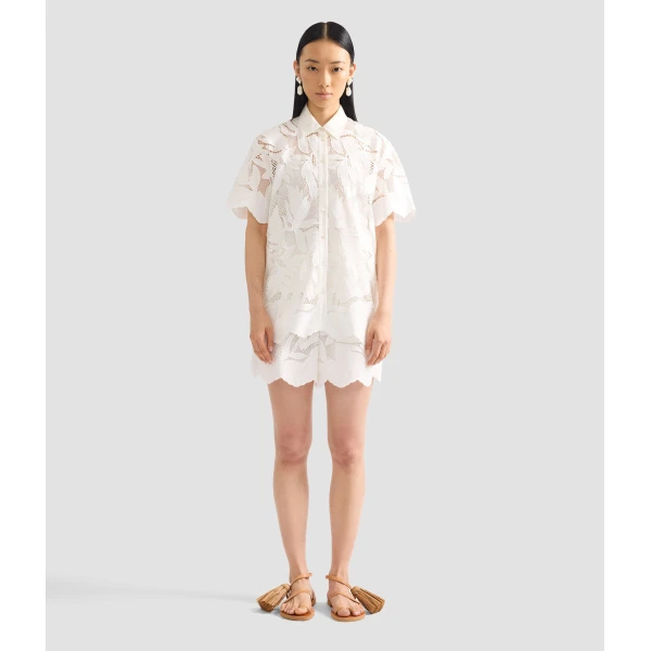 Erdem Cotton Cutwork Short Sleeve Shirt - Tops - British Romantic Luxury at Coveti
