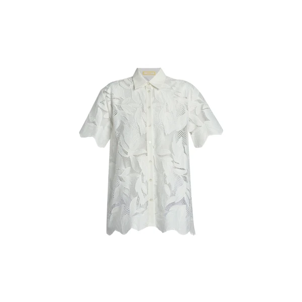 Erdem Cotton Cutwork Short Sleeve Shirt - Tops - British Romantic Luxury at Coveti