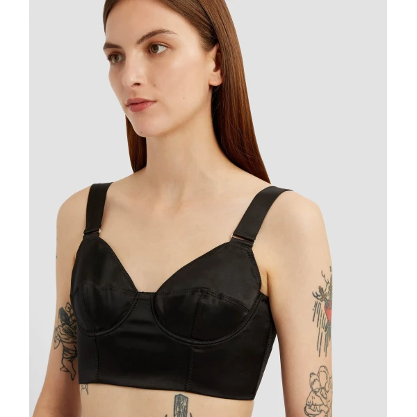 Erdem Crepe Black Satin Bralet - Tops - British Romantic Luxury at Coveti